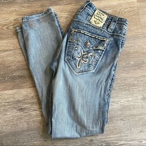 Rock Revival Pruitt Distressed Jeans with leather inserts size 33 x 31